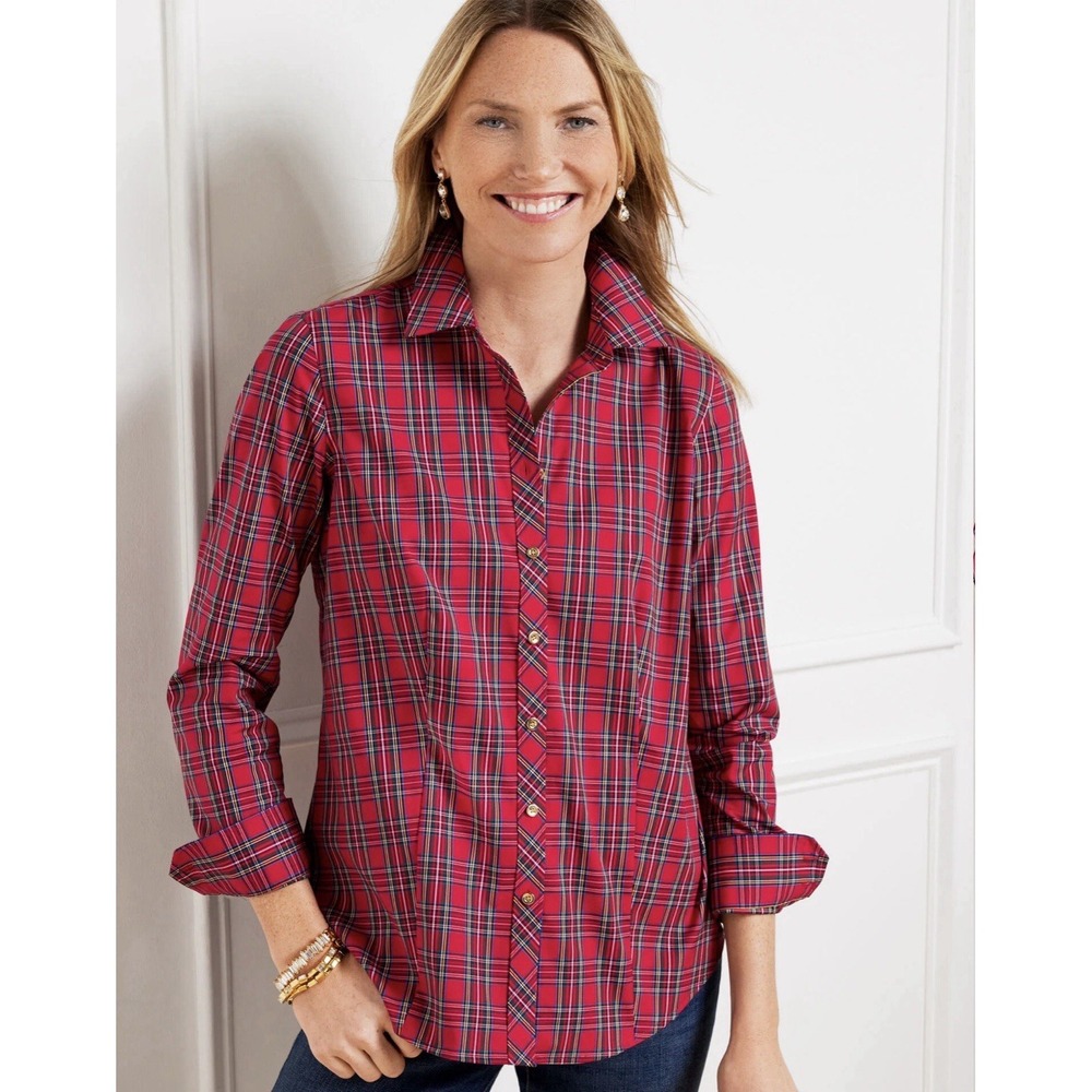 TALBOTS  Women's  Non-Iron Perfect Shirt  Yuletide Tartan Button Down  Sz 12